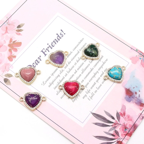 Ciondolo a Cuore in Pietra Naturale Imperatore Connettore con Strass a Doppio Foro per Creazione Gioielli DIY Accessori Donna