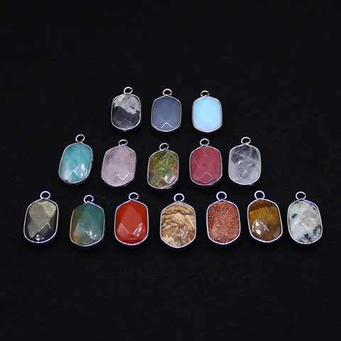 Natural Stone Oval Faceted Pendant Electroplated Silver Edge Red Jasper Agate Crystal Quartz Tiger Eye Charms DIY Jewelry Accessory