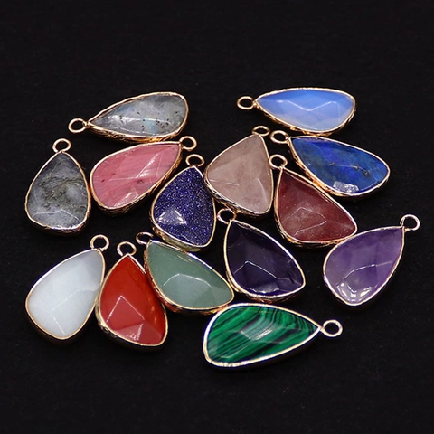 Natural Stone Teardrop Pendant Electroplated Alloy Frame Triangle Opal Charm For DIY Necklace Jewelry Making Accessories