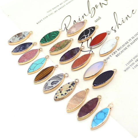 Colgante de Piedra Natural Marquesa Forma de Hoja Chapado en Oro Turquesa Ojo de Tigre Cuarzo Para Collar DIY Mujer