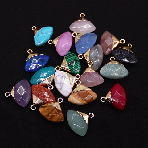 Natural Stone Fan Shaped Faceted Pendant Gold Plated Copper For DIY Jewelry Making Necklace Finding Jewelry Accessory