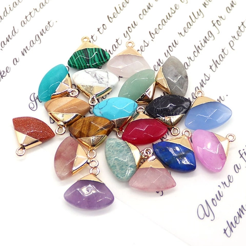 Natural Stone Fan Shaped Faceted Pendant Gold Plated Copper For DIY Jewelry Making Necklace Finding Jewelry Accessory
