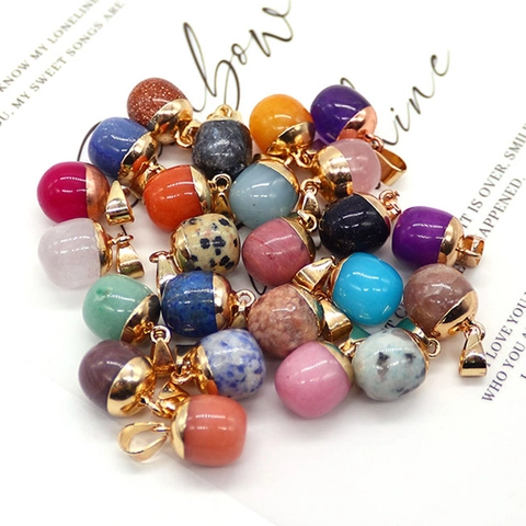 Natural Stone Water Drop Acorn Pendants For DIY Jewelry Making Findings Electroplated Gold Cap Women Necklace Gifts