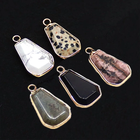 Ciondolo in Pietra Naturale Trapezio Solo Senza Catena Bordo in Rame Placcato Oro Labradorite Rodonite Agata Fai Da Te