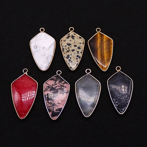 Natural Stone Shield Cut Pendant Only (Without Chain) For DIY Necklace Bracelet Making Electroplated Copper Stone Jewelry Finding