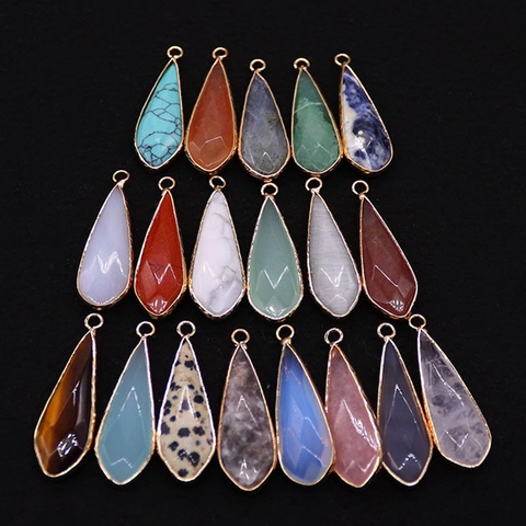Natuursteen Traanvormige Gefacetteerde Hanger Gegalvaniseerd Koperen Frame Kwarts Agaat Opaal DIY Sieraden Maken Hanger Accessoire