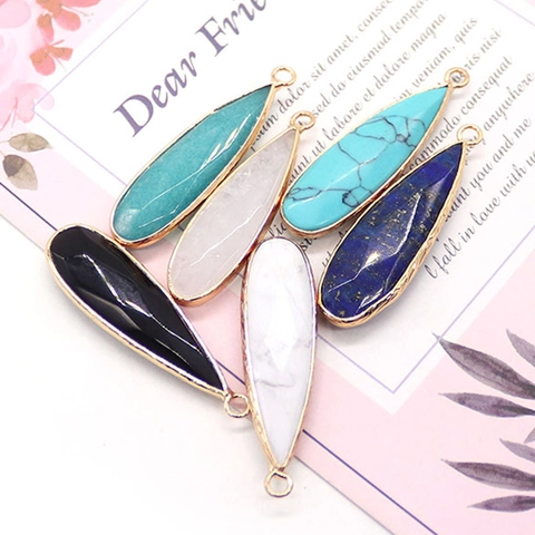 Faceted Natural Stone Teardrop Pendants Gold Plated Copper Edge Charms Pendant Only (Without Chain) For DIY Jewelry Making