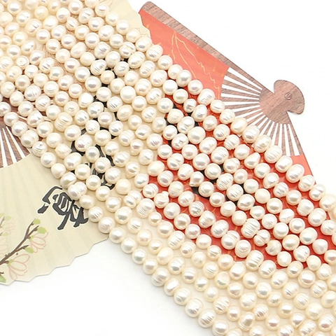 Natural Freshwater Pearl Beads White Near Round Cultured Pearl Strand For DIY Jewelry Making Necklace Accessories For Women