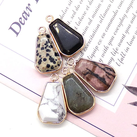 Ciondolo in Pietra Naturale Trapezio Solo Senza Catena Bordo in Rame Placcato Oro Labradorite Rodonite Agata Fai Da Te