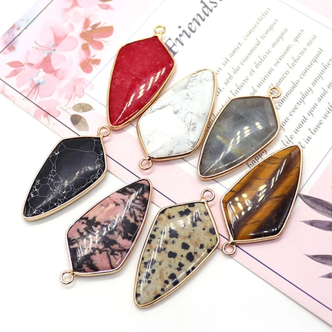 Natural Stone Shield Cut Pendant Only (Without Chain) For DIY Necklace Bracelet Making Electroplated Copper Stone Jewelry Finding