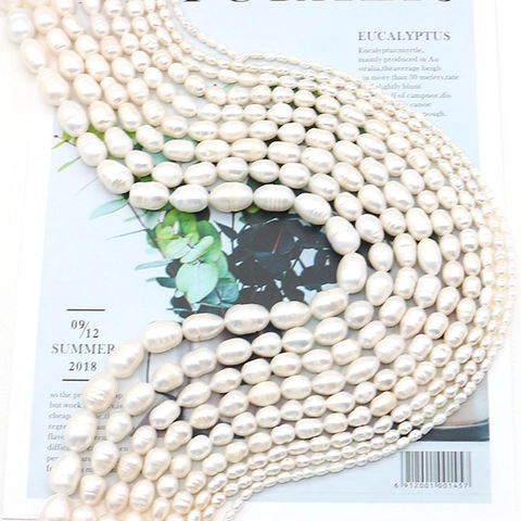 Natural Cultured Freshwater Pearl Rice Shape Ribbed Oval Loose Beads For DIY Jewelry Making Bracelet Necklace Findings