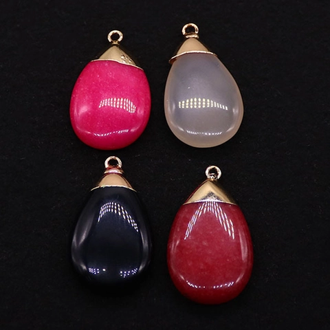 Natural Stone Teardrop Pendant DIY Jewelry Making Findings Accessories Black Agate Jade Water Drop Charm Pendant For Necklace Wedding Birthday Party Women Gift