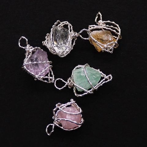 Naturstein Unregelmäßiger Roher Kristall Anhänger Mit Edelstahl Drahtwicklung Amethyst Rosenquarz Citrin Anhänger Ohne Kette