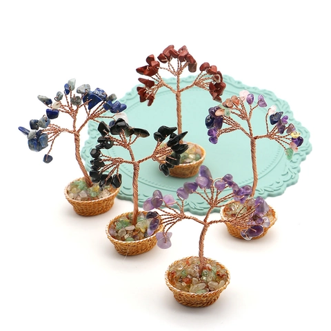 Mini Ornamento Albero della Vita in Cristallo Naturale Albero di Pietre Curative Avvolto in Filo di Rame Fatto a Mano