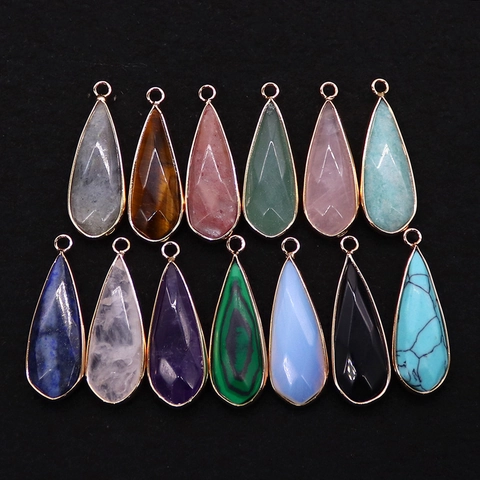 Pendentif Goutte en Pierre Naturelle Facettée Bordure en Cuivre Plaqué Or Forme de Goutte d'eau Pendentif Seul DIY Accessoires Fabrication Bijoux