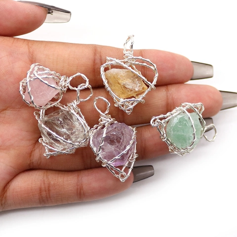 Naturstein Unregelmäßiger Roher Kristall Anhänger Mit Edelstahl Drahtwicklung Amethyst Rosenquarz Citrin Anhänger Ohne Kette