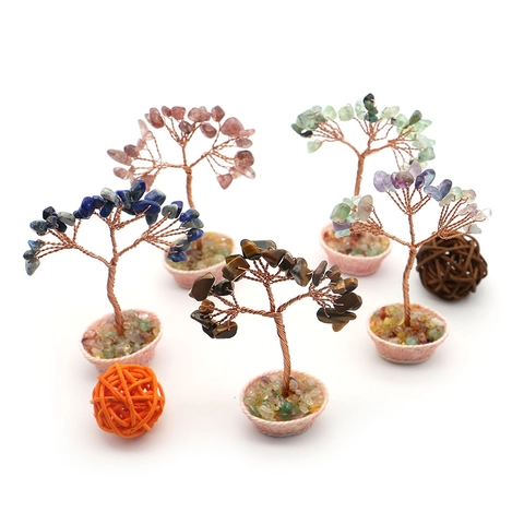 Albero dei Soldi in Cristallo di Pietra Naturale Fatto a Mano Decorazione in Filo di Rame Albero della Vita Mini Ornamento