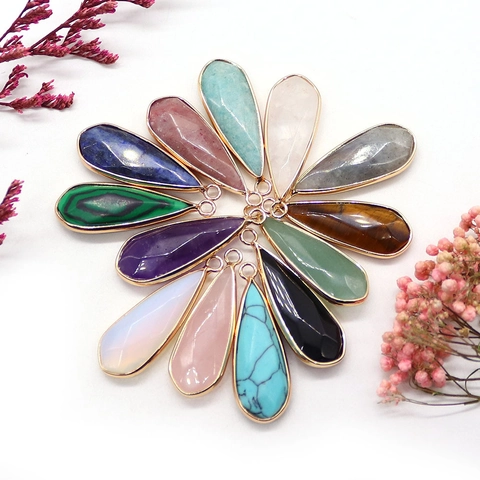 Pendentif Goutte en Pierre Naturelle Facettée Bordure en Cuivre Plaqué Or Forme de Goutte d'eau Pendentif Seul DIY Accessoires Fabrication Bijoux