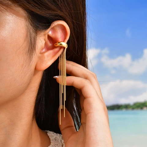 Minimalist Stainless Steel Long Tassel Ear Cuff For Women Gold Silver Plated No Piercing Fringe Ear Clip Fashion Jewelry Accessory