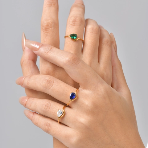 Minimalistisch Edelstahl Birnenförmig Zirkonia Ring Für Damen Wellenförmig Wassertropfen Geometrisch Luxusschmuck Fingerring
