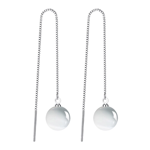 Σκουλαρίκια 925 Sterling Silver με Πέτρα Μάτι της Γάτας για Γυναίκες Κομψά Γεωμετρικά Απλά Σκουλαρίκια με Αλυσίδα Box και Φούντα Κοσμήματα