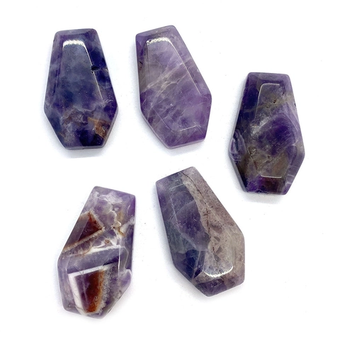 Natural Amethyst Stone Loose Beads Faceted Hexagonal Coffin Shape Polished Gemstone For DIY Jewelry Making Accessories