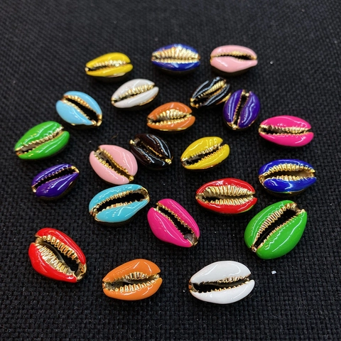 Natural Cowrie Shell Beads With Gold Plated Edge Enamel Sea Shell Loose Beads For DIY Bracelet Necklace Jewelry Making Findings