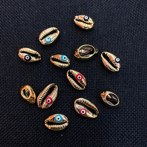 Gold Plated Natural Cowrie Shell Beads With Evil Eye Pattern Nazar DIY Jewelry Making Charms For Necklace Earrings