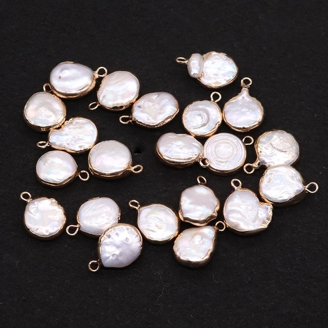 Natuurlijke Zoetwater Barokke Zoetwaterparel Hanger Ronde Knoopparel Vergulde Legering Rand Voor DIY Ketting Sieraden Maken Vondsten Cadeau
