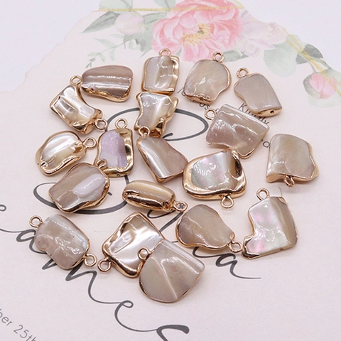 Tooth Shape Shell Pendant Natural Gold Plated Edge For DIY Jewelry Making Necklace Charm Pendant Only Without Chain