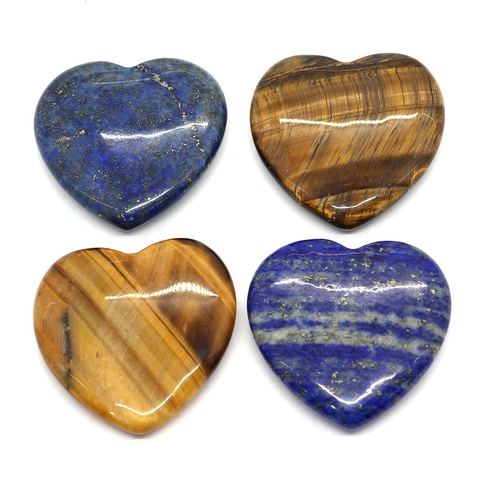 Pierre Naturelle Polie en Forme de Cœur Œil de Tigre Lapis-Lazuli Pierre de Poche pour Création Bijoux DIY Méditation Maison Bureau