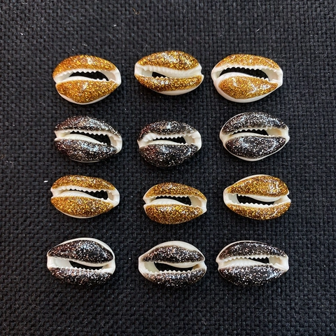 Natural Bleached Conch Shell Beads With Gold Black Glitter Coating For DIY Jewelry Bracelet Making Handmade Craft Shell Pieces