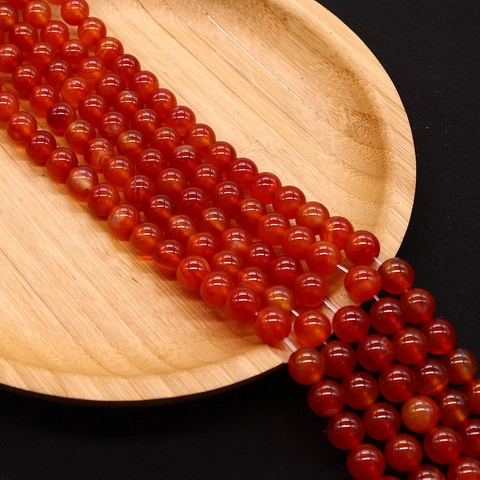 Polished Natural Red Agate Carnelian Round Loose Beads For Jewelry Making DIY Handmade Necklace Bracelet Accessories Gemstone Beads