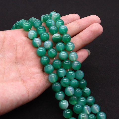 Natural Green Striped Agate Loose Beads Polished Round Gemstone For DIY Necklace Bracelet Jewelry Making 4mm To 12mm