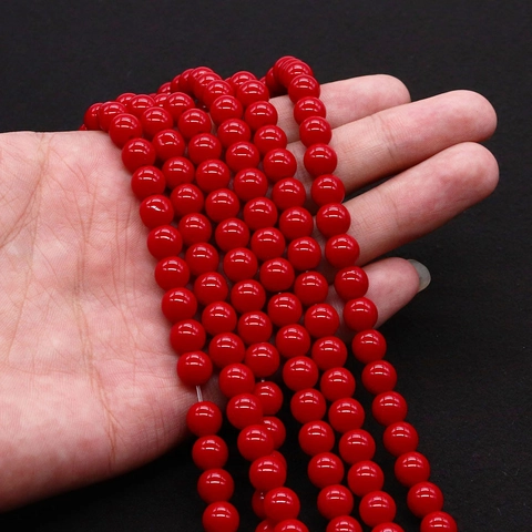 Red High Gloss Glass Beads Round Loose Beads For DIY Necklace Bracelet Making Polished Red Porcelain Imitation Artificial Pearl Beads