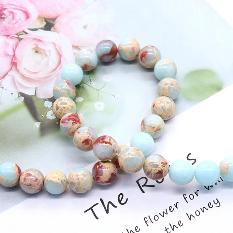 Natural Stone Round Beads Imperial Jasper Style Mottled Texture Loose Beads For DIY Jewelry Making Necklaces Bracelets