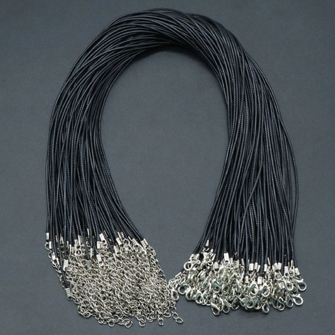 Cordón de Collar de Cuero PU Negro DIY Con Cierre de Langosta Oro Plata Cadena de Extensión Para Hallazgos de Joyería