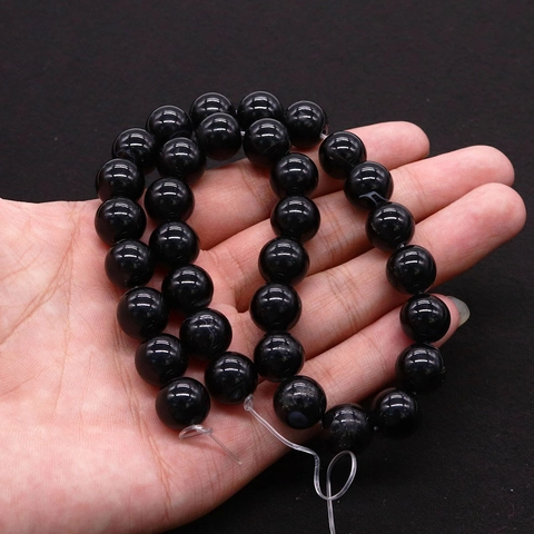 Natural Stone Black Agate Polished Round Beads For DIY Jewelry Making Smooth Loose Beads For Necklace Bracelet Making Accessories