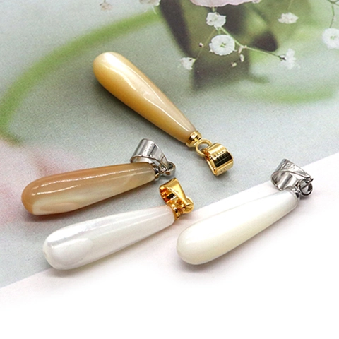 Natürliche Meeresschnecke Muschel Wassertropfen Anhänger Mit 925 Sterlingsilber Öse Gold Silber Weiß Braun Anhänger Für DIY Schmuck