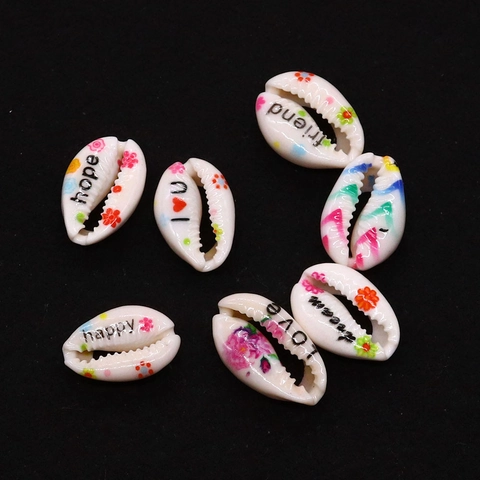 Natural Cowrie Shell Beads Floral Pattern English Letter Beads For DIY Jewelry Making Boho Style Necklace Accessories