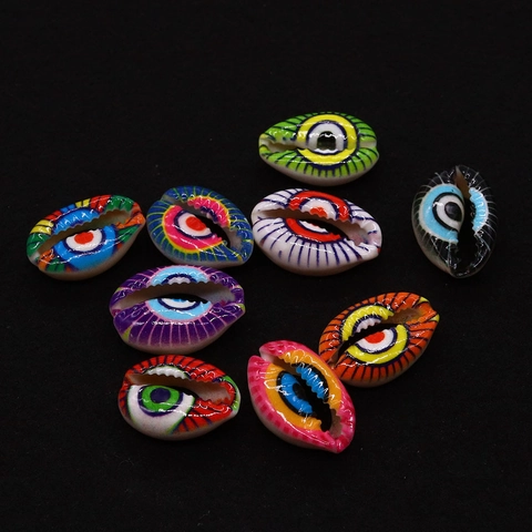 Natural Cowrie Shell Evil Eye Beads For Jewelry Making DIY Hand Painted Colorful Spiral Shell Beads For Necklace Bracelet Craft
