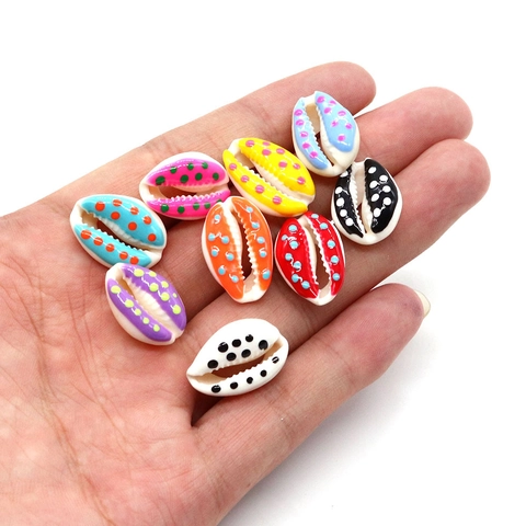 Polka Dot Painted Natural Cowrie Shell Beads For DIY Jewelry Making Colorful Shell Charm For Necklace Bracelet Accessory