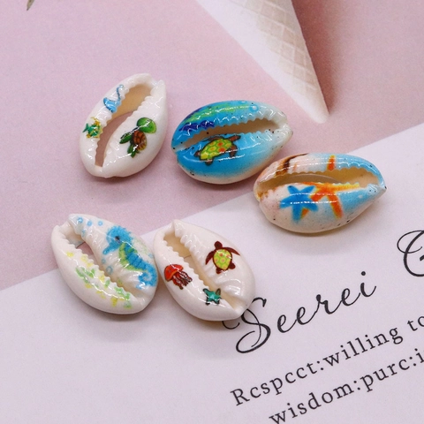 Natural Printed Conch Shell Beads Sea Turtle Starfish Patterns Shell Loose Beads For DIY Jewelry Making Necklace Accessories