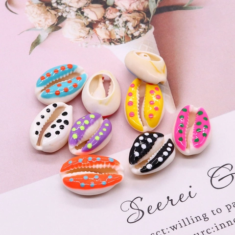Natural Cowrie Shell Beads Hand Painted Polka Dot Shell Charms For DIY Necklace Bracelet Jewelry Making Accessories