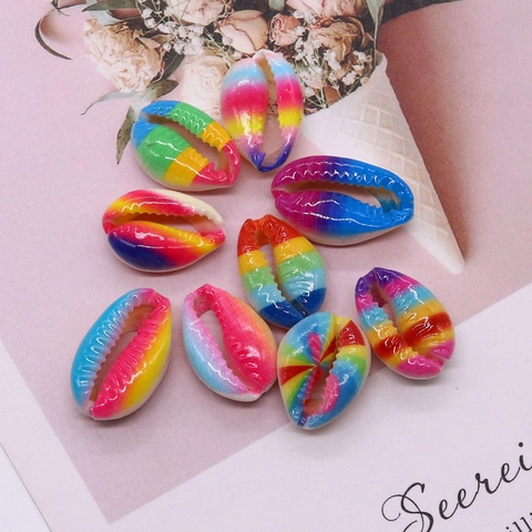 Natural Conch Shell Beads Rainbow Gradient Printed Cowrie Shell Loose Beads For DIY Jewelry Making Handmade Accessories