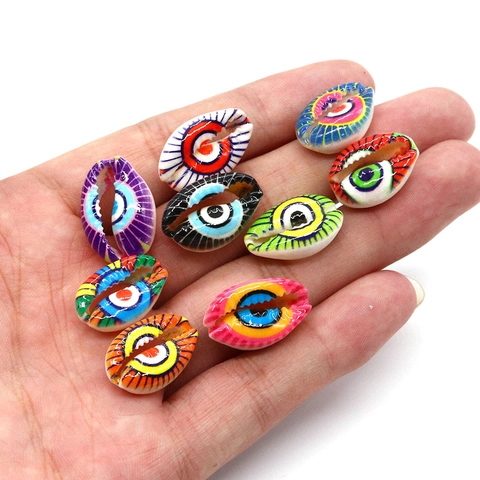 Natural Evil Eye Shell Beads Conch Shape Hand Painted Shell Charms For DIY Jewelry Making Bohemian Style Pendants Shell Accessories