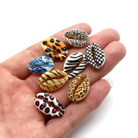 Natural Cowrie Shell Beads For DIY Jewelry Making Leopard Zebra Print Animal Pattern Enamel Printed Shell Accessories