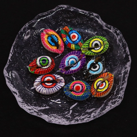 Natural Shell Conch Evil Eye Beads Painted Enamel Cowrie Shell Loose Beads For DIY Necklace Jewelry Making Accessories