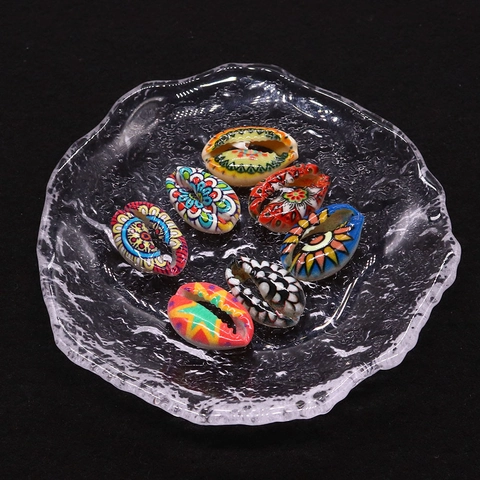 Bohemian Natural Shell Printed Painted Cowrie Shell Beads For DIY Jewelry Making Necklace Bracelet Accessories