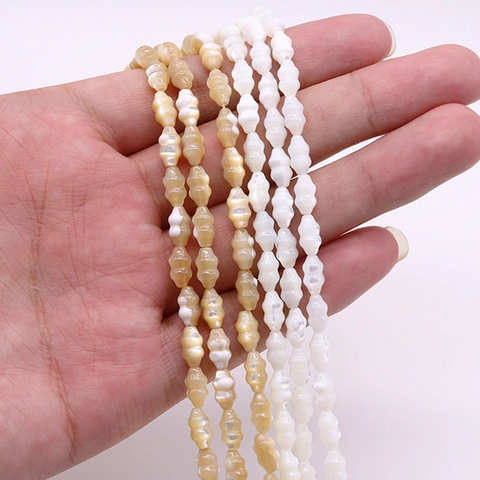 Natural Trochus Shell Beads Spindle Shape Loose Beads For DIY Jewelry Making Accessories Brown White Shell Beads